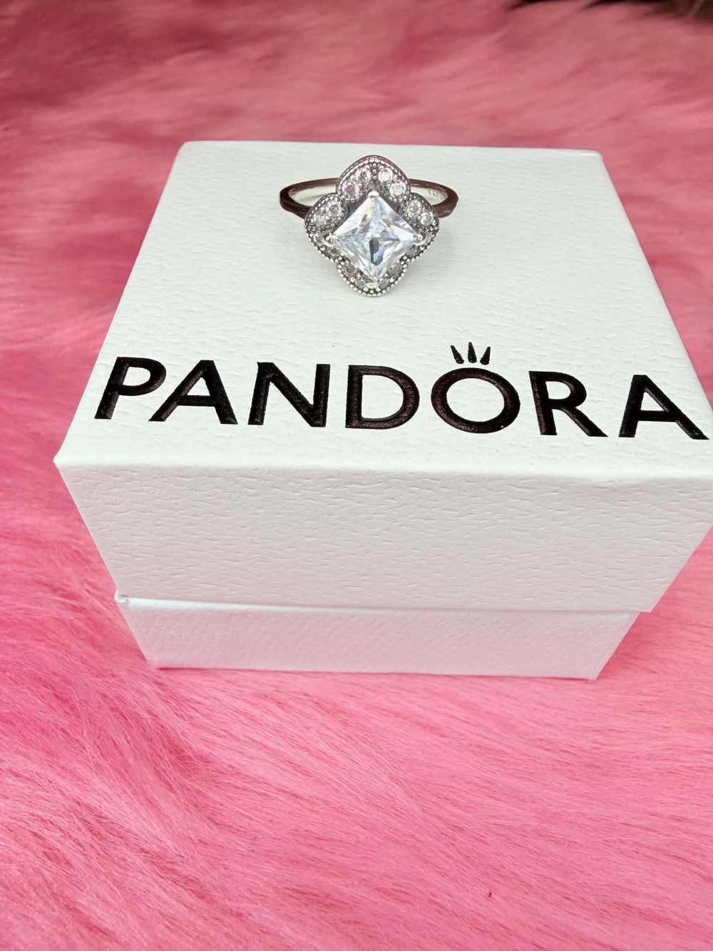 Pandora Silver Ring with Clear Square-Cut Center Stone